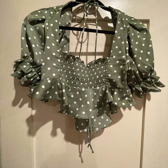 Madrid style crop top green with white polka dots - Picture 5 of 9
